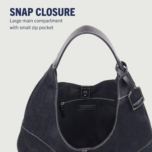 True Religion Hobo Shoulder Bag Purse, Retro Denim Travel Handbag with Oversized Logo, Black in Saudi Arabia