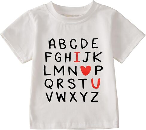 BOUTIKOME Valentines Day Shirts Toddler Baby Girl Boy Alphabet I Love You T-Shirt Short Sleeve Tee Top Funny Outfit Clothes in Kuwait