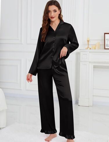 SWOMOG Womens Long Sleeve Pajamas Set 2 Piece Silk Button Down Pjs with Pants Floral Printed Classic Soft Loungewear in Saudi Arabia