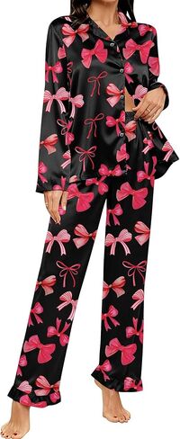 SWOMOG Womens Long Sleeve Pajamas Set 2 Piece Silk Button Down Pjs with Pants Floral Printed Classic Soft Loungewear in Saudi Arabia