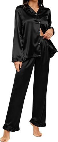 SWOMOG Womens Long Sleeve Pajamas Set 2 Piece Silk Button Down Pjs with Pants Floral Printed Classic Soft Loungewear in Saudi Arabia