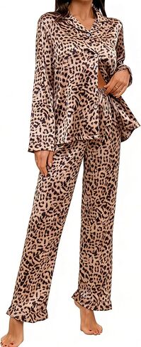 SWOMOG Womens Long Sleeve Pajamas Set 2 Piece Silk Button Down Pjs with Pants Floral Printed Classic Soft Loungewear in Saudi Arabia