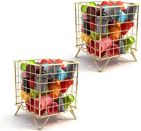 2pcs K Cup Holder Organizer - Coffee Pods Storage Organizer - Coffee Bar Accessories - Large Capacity Black Wire Kup Storage with Bamboo Base in Kuwait