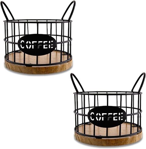 2pcs K Cup Holder Organizer - Coffee Pods Storage Organizer - Coffee Bar Accessories - Large Capacity Black Wire Kup Storage with Bamboo Base in Kuwait