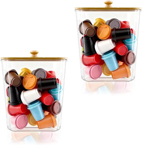 2pcs K Cup Holder Organizer - Coffee Pods Storage Organizer - Coffee Bar Accessories - Large Capacity Black Wire Kup Storage with Bamboo Base in Kuwait