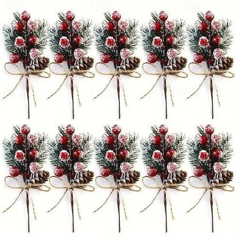 Christmas Berry Picks with Pine Cones & Holly Stems, Artificial Red Berry Evergreen Pine Branch Sprays for DIY Xmas Garland Wreath, Holiday Floral Arrangement Decorations(Red) in Saudi Arabia