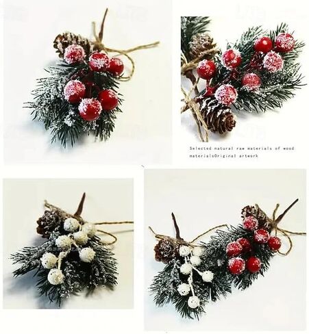 Christmas Berry Picks with Pine Cones & Holly Stems, Artificial Red Berry Evergreen Pine Branch Sprays for DIY Xmas Garland Wreath, Holiday Floral Arrangement Decorations(Red) in Saudi Arabia