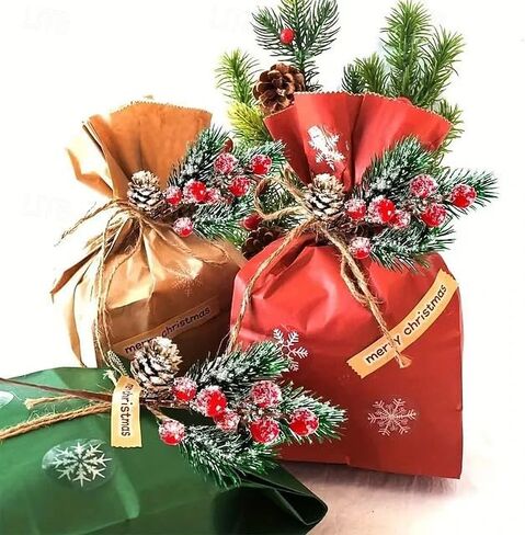 Christmas Berry Picks with Pine Cones & Holly Stems, Artificial Red Berry Evergreen Pine Branch Sprays for DIY Xmas Garland Wreath, Holiday Floral Arrangement Decorations(Red) in Saudi Arabia
