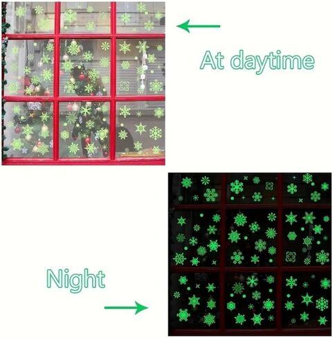 50pcs Christmas Snowflake Wall Stickers - 3D Glow in The Dark, Static Cling, Irregular Cartoon Shapes, Single Use Plastic Decals for Festive Window & Wall Decor Christmas Stickers in Saudi Arabia