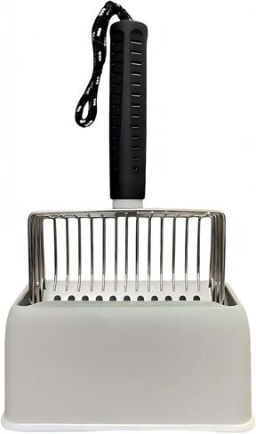 Cat Litter Scoop, Solid and Durable Kitty Metal Scooper, Stainless Steel Sifter, Heavy Duty, for Litter Box, Black Rubber Handle, Included Stainless Steel Hook in Kuwait