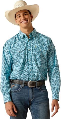 ARIAT Turquoise Aztec Print Pearson Men's Classic Fit Longsleeve Snap Front Collared Shirt 10048500 in Saudi Arabia