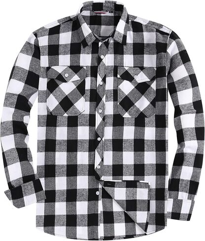 Mens Flannel Shirts Button Down Casual Shirts Long Sleeve Plaid Shirts with Chest Pocket in Saudi Arabia