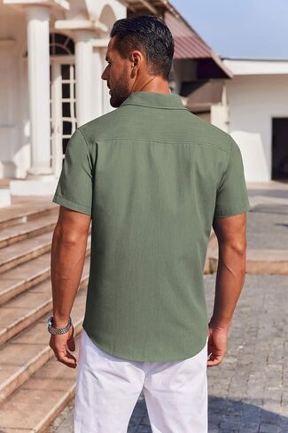 COOFANDY Mens Button Down Short Sleeve Shirt Casual Summer Stretch Denim Dress Shirts with Pocket in Saudi Arabia