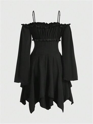Verdusa Women's Goth Lace Up Cold Shoulder Corset Dress Renaissance Asymmetrical Flowy Dresses in Saudi Arabia