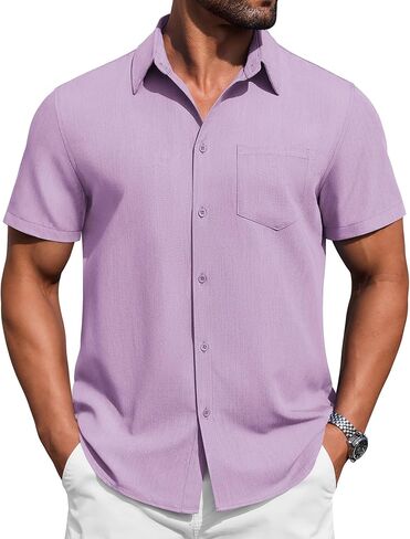 COOFANDY Mens Button Down Short Sleeve Shirt Casual Summer Stretch Denim Dress Shirts with Pocket in Saudi Arabia