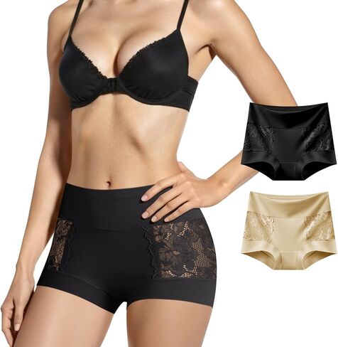 ملابس داخلية نسائية متوسطة الارتفاع، سراويل داخلية بوكسر من الدانتيل المرقعة للتحكم في البطن، سراويل داخلية ناعمة قابلة للتنفس للسيدات in Kuwait