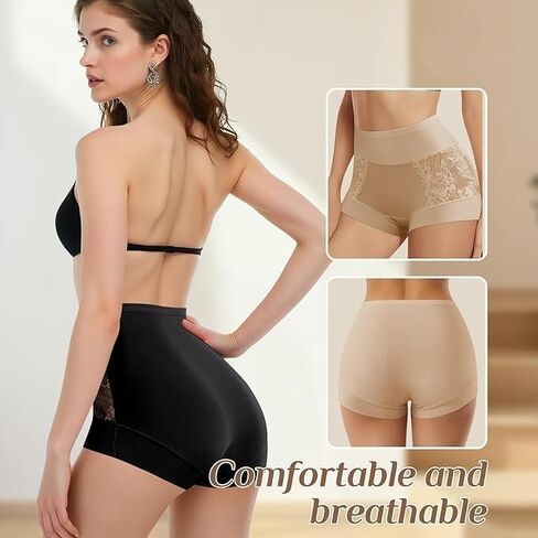 Womens Mid Rise Underwear, Patchwork Lace Boxer Panty Tummy Control Breathable Soft Stretch Panties for Ladies in Saudi Arabia
