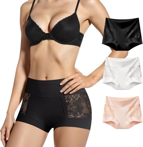 Womens Mid Rise Underwear, Patchwork Lace Boxer Panty Tummy Control Breathable Soft Stretch Panties for Ladies in Saudi Arabia