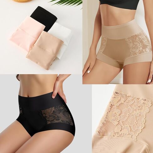Womens Mid Rise Underwear, Patchwork Lace Boxer Panty Tummy Control Breathable Soft Stretch Panties for Ladies in Saudi Arabia