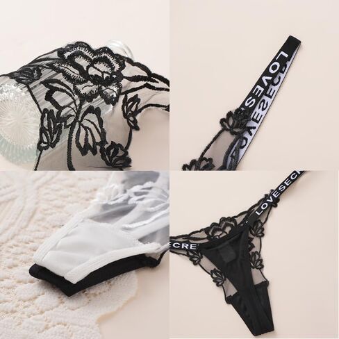3 Pack Lace Thong Underwear Set for women, Solid Color Hollow Style Letter Waist Strap Design Sexy Women Panties in Saudi Arabia