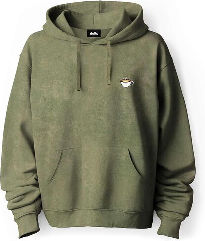 DALIX Cappuccino Embroidered Fleece Hoodie Mineral Wash Long Sleeve Sweatshirt Mens in Saudi Arabia