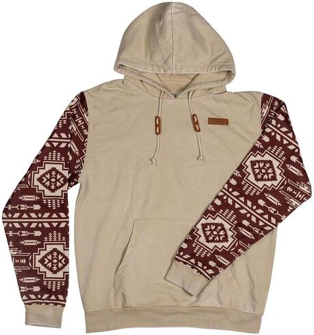 Lazy J Ranch Wear Men's Fashion Hoodies & Sweatshirts - Aztec Print Long Sleeve Western Sweater - Tan & Maroon in Saudi Arabia