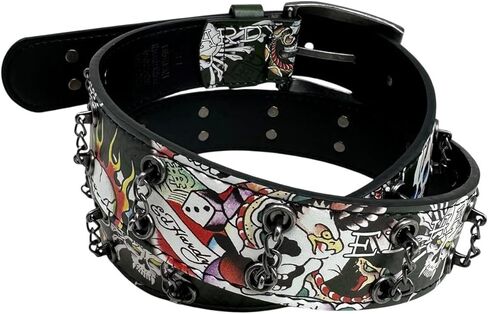 طباعة وشم جمجمة للرجال من ED HARDY مع حزام بسلسلة مقاس 38 مم in Kuwait