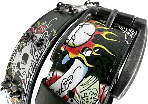 طباعة وشم جمجمة للرجال من ED HARDY مع حزام بسلسلة مقاس 38 مم in Kuwait