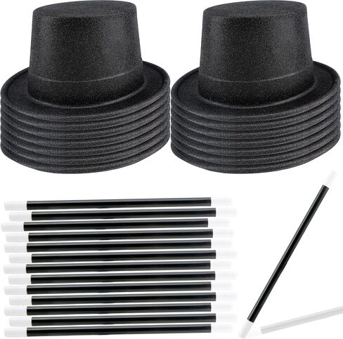 14 Pcs Black Top Hats with 14 Pcs Magician Wands Plastic Top Hats Magician Hat for Men Women Halloween Cosplay Party Accessories in Saudi Arabia
