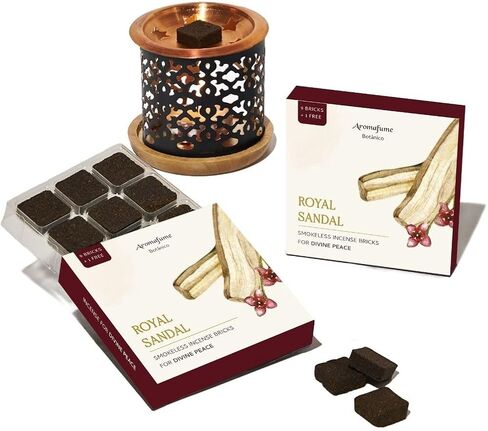 Royal Sandal Incense Bricks (2 x 9 Bricks) & Snowflake Exotic Burner by Aromafume | Made with Sandal Flower & Sandalwood | Ideal for Prayer and Rituals | Natural, Low Smoke, Non-Toxic in Saudi Arabia