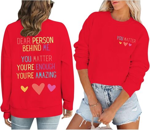 KEEVICI Women You Are Enough Sweatshirt Dear Person Behind Me You Matter Hoodie Inspirational Graphic Sweatshirts Cotton Tops in Saudi Arabia