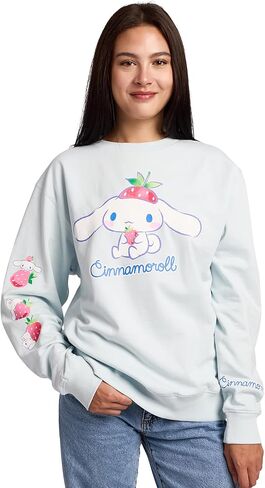 سترة Bioworld Cinnamoroll Strawberry النسائية ذات رقبة دائرية وأكمام طويلة من الصوف باللون الأزرق الفاتح in Saudi Arabia