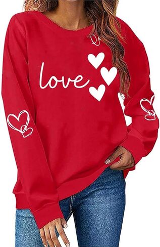 Valentines Sweatshirts for Women 2026 Graphic Crewneck Valentine Outfits Heart Sweater Long Sleeve Shirts Soft Loose in Saudi Arabia