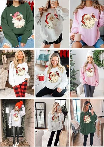 LETSEE بلوزات عيد الميلاد للنساء سانتا كلوز الجرافيك Crewneck المتضخم كنزة صوفية عيد الميلاد عطلة in Saudi Arabia