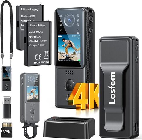 L01 Body Camera 128g ، 1296p كاميرا مثبتة على الجسم مع بطارية 3000 مللي أمبير في الساعة ، ورؤية ليلية للكاميرا ، ودعم تسجيل الفيديو 13 ساعة للسفر ، والخارجية ، والمنزل ، والاجتماع in Kuwait