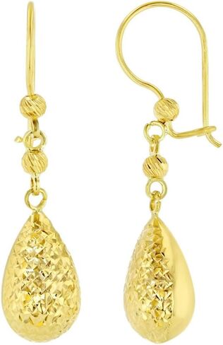 14k Yellow Gold Textured Teardrop Dangle Drop Earrings, 9.5mm in Saudi Arabia