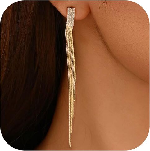 Long Dangle Earrings for Women 925 Sterling Silver/18K Gold Plated Tassel Chain Dangle Drop, Dainty Long Hanging Chain Earrings, Trendy Dangling Threader Earrings in Saudi Arabia
