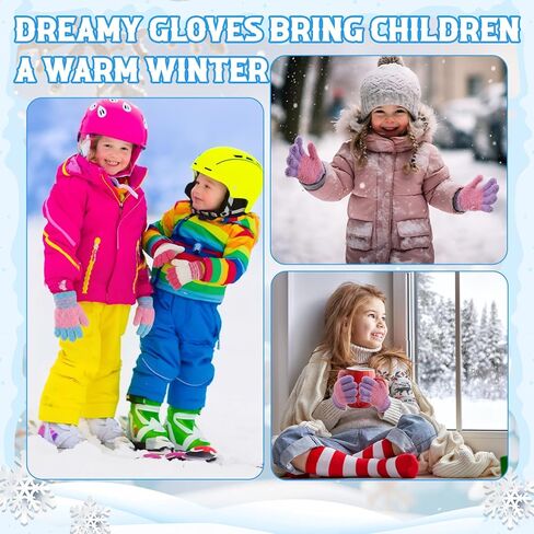 4 Pairs Kids Winter Knit Gloves Stretchy Full Finger Fluffy Mittens for Toddler Boys Girls 1-11 Years in Saudi Arabia