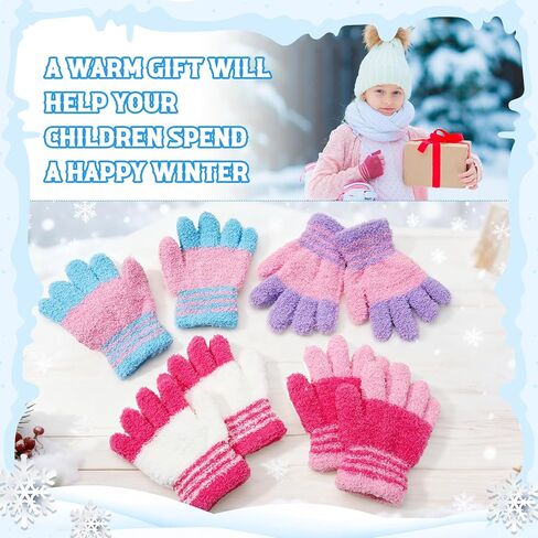 4 Pairs Kids Winter Knit Gloves Stretchy Full Finger Fluffy Mittens for Toddler Boys Girls 1-11 Years in Saudi Arabia