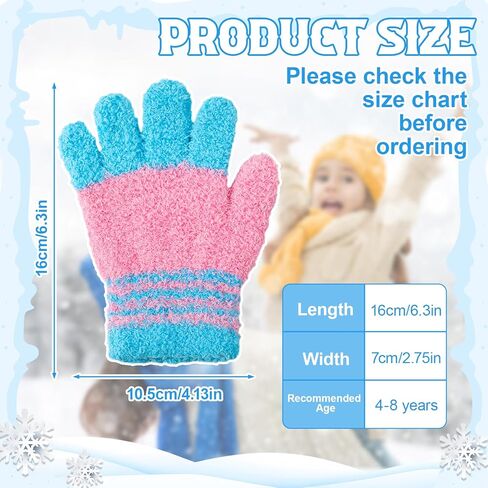 4 Pairs Kids Winter Knit Gloves Stretchy Full Finger Fluffy Mittens for Toddler Boys Girls 1-11 Years in Saudi Arabia