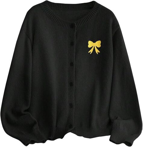 Verdusa Women's Plus Size Embroidery Bow Button Up Cardigan Sweater Cozy Fall Outfits in Saudi Arabia