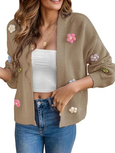 Cardigan Sweaters for Women, 3D Floral Embroidery Knit Cardigan Y2K Open Front Lightweight Sweater in Saudi Arabia