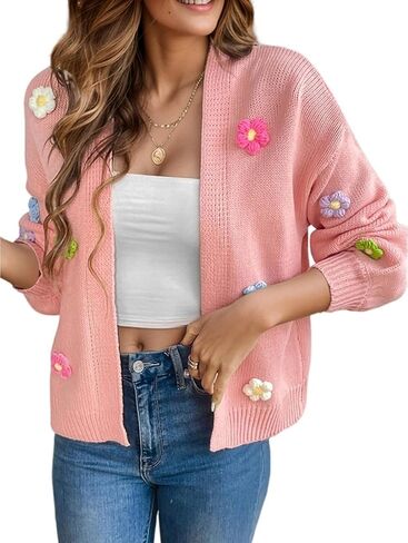 Cardigan Sweaters for Women, 3D Floral Embroidery Knit Cardigan Y2K Open Front Lightweight Sweater in Saudi Arabia