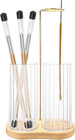 حامل عصي البخور 2 في 1 مع مساحة تخزين، حامل بخور للتعليق رأسًا على عقب مع جهاز التقاط الرماد الزجاجي ومنظم أعواد البخور لديكور المنزل والتأمل واليوجا in Kuwait