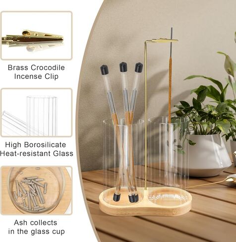 حامل عصي البخور 2 في 1 مع مساحة تخزين، حامل بخور للتعليق رأسًا على عقب مع جهاز التقاط الرماد الزجاجي ومنظم أعواد البخور لديكور المنزل والتأمل واليوجا in Kuwait