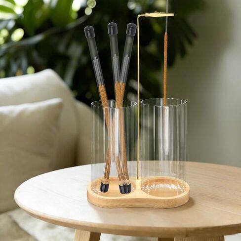 حامل عصي البخور 2 في 1 مع مساحة تخزين، حامل بخور للتعليق رأسًا على عقب مع جهاز التقاط الرماد الزجاجي ومنظم أعواد البخور لديكور المنزل والتأمل واليوجا in Kuwait