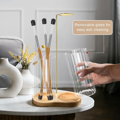 حامل عصي البخور 2 في 1 مع مساحة تخزين، حامل بخور للتعليق رأسًا على عقب مع جهاز التقاط الرماد الزجاجي ومنظم أعواد البخور لديكور المنزل والتأمل واليوجا in Kuwait