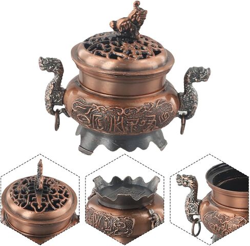 Chinese Style Zinc Alloy Incense Burner and Porcelain Decoration Charcoal Incense Holder, Red Copper in Saudi Arabia