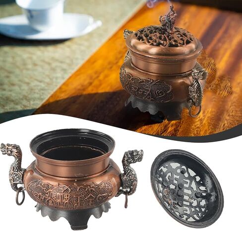 Chinese Style Zinc Alloy Incense Burner and Porcelain Decoration Charcoal Incense Holder, Red Copper in Saudi Arabia