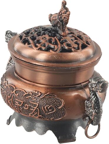 Chinese Style Zinc Alloy Incense Burner and Porcelain Decoration Charcoal Incense Holder, Red Copper in Saudi Arabia